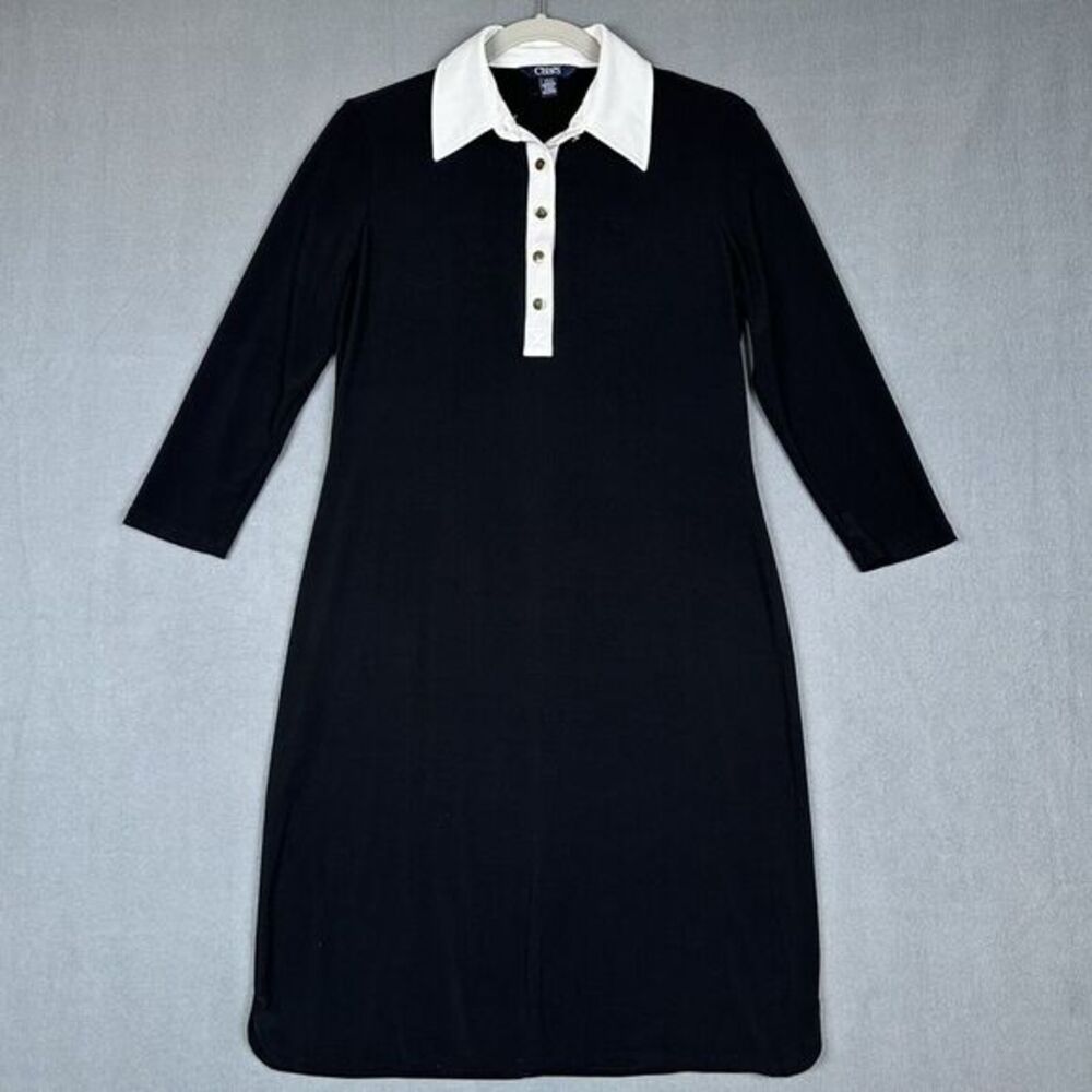 Chaps Ralph Lauren Sheath Bodycon Dress Womans‎ S Black White Collar Polyester